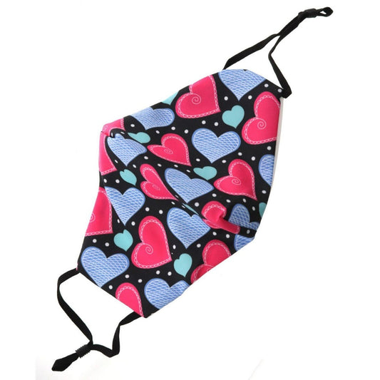 Adjustable Heart Print Face Mask with Filter Pocket - Pink