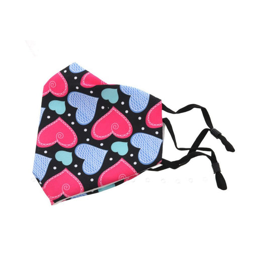 Adjustable Heart Print Face Mask with Filter Pocket - Pink